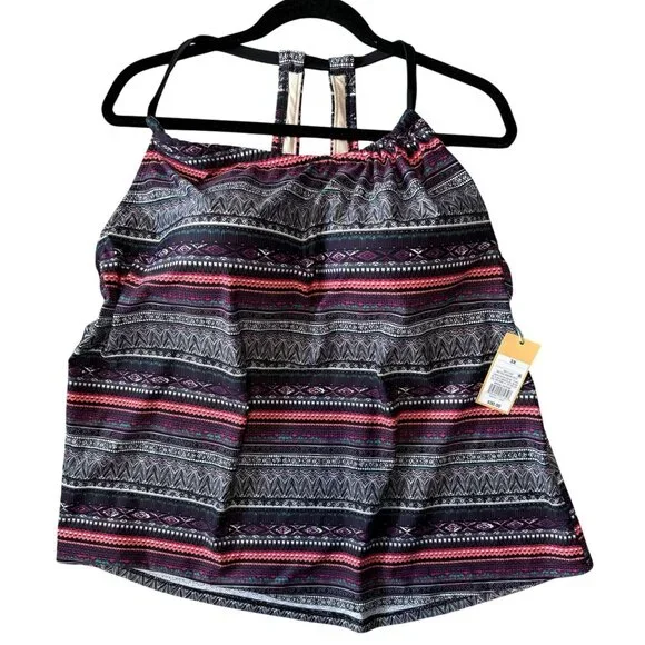 Kona Sol RacerBack Tankini Top Womens 3X Multicolor Beach Pool Plus Size NWT - Picture 2 of 7